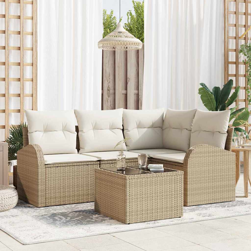 Set Divano da Giardino 5 pcs Beige e Bianco polyrattan