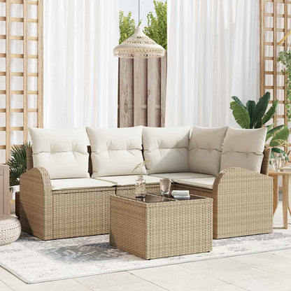 Set Divano da Giardino 5 pcs Beige e Bianco polyrattan