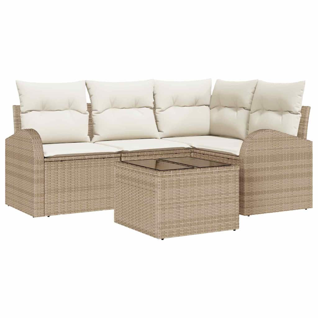Set Divano da Giardino 5 pcs Beige e Bianco polyrattan