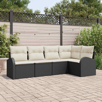 Set Divano da Giardino 5 pcs Nero e Bianco polyrattan