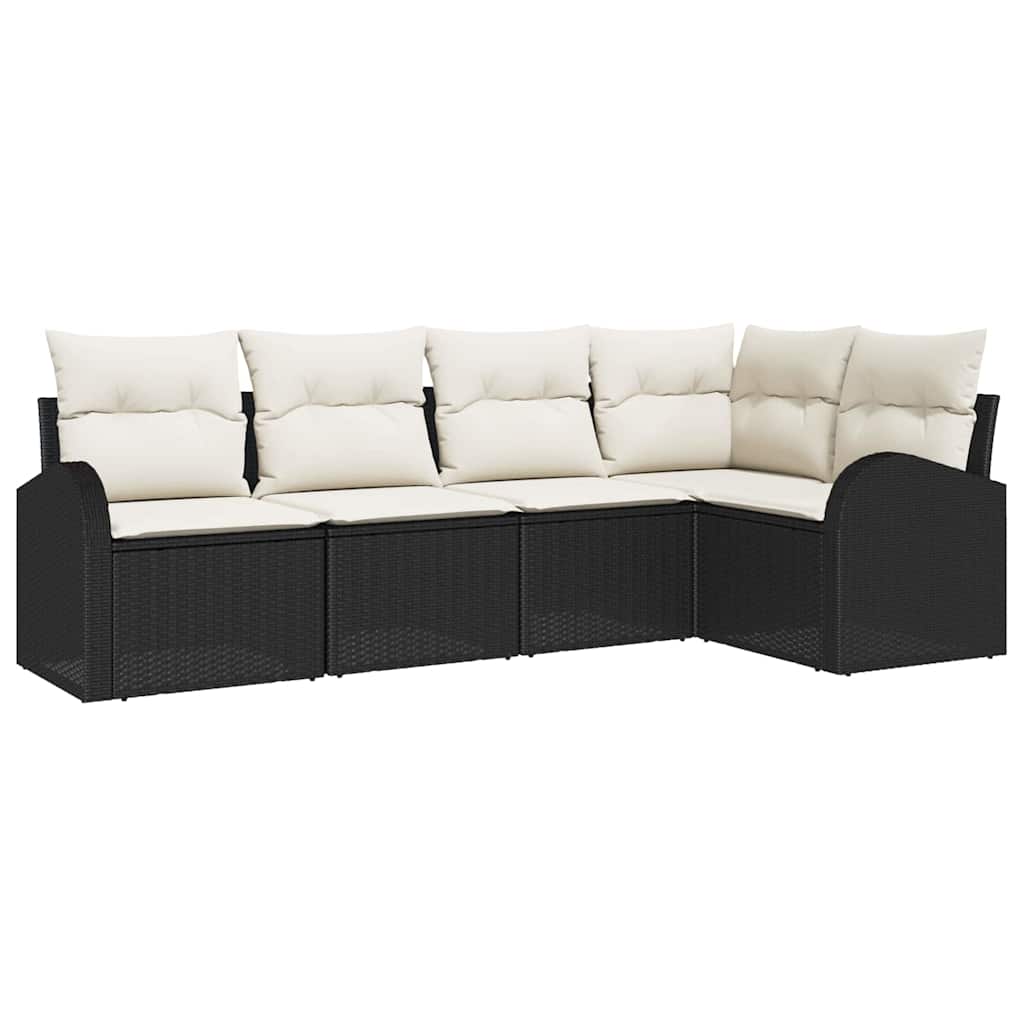 Set Divano da Giardino 5 pcs Nero e Bianco polyrattan