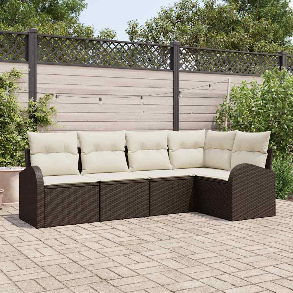 Set Divano da Giardino 5 pcs Marrone e bianco polyrattan