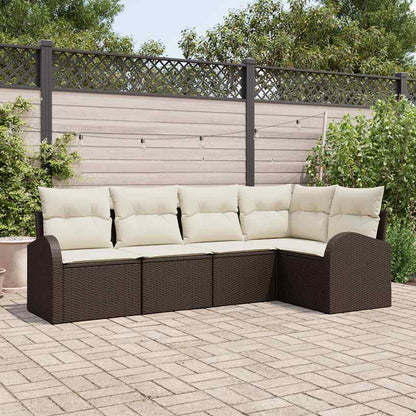 Set Divano da Giardino 5 pcs Marrone e bianco polyrattan