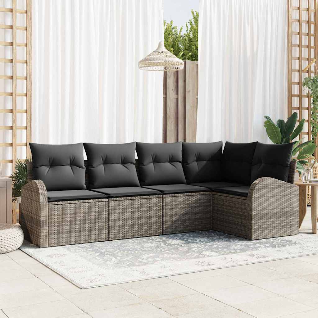 Set Divano da Giardino con cuscino 5 pcs Grigio polyrattan