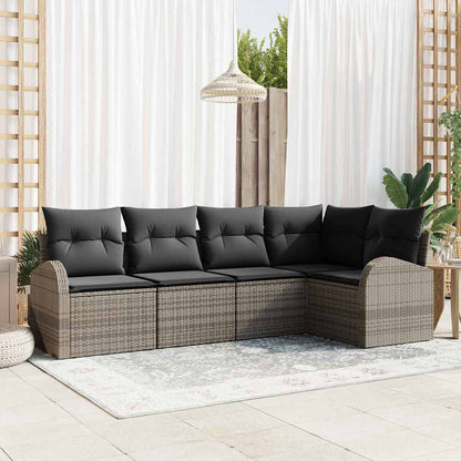 Set Divano da Giardino con cuscino 5 pcs Grigio polyrattan