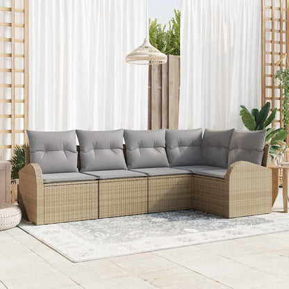Set Divano da Giardino 5 pcs Beige e grigio chiaro polyrattan