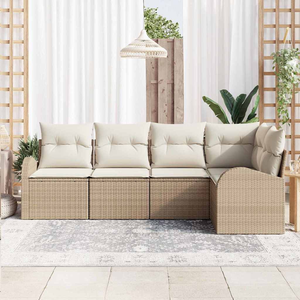 Set Divano da Giardino 5 pcs Beige e Bianco polyrattan