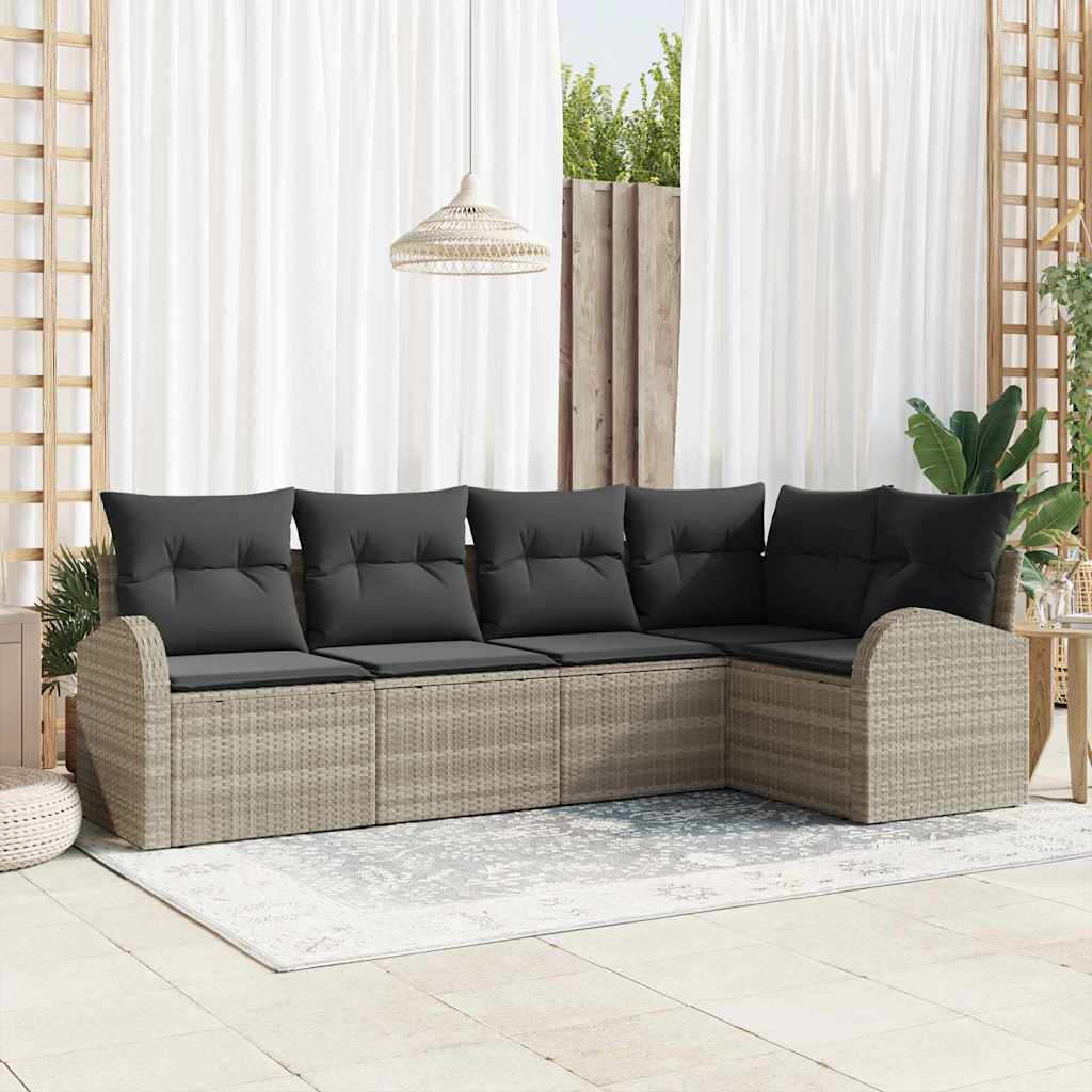 Set Divano da Giardino 5 pcs Grigio chiaro polyrattan