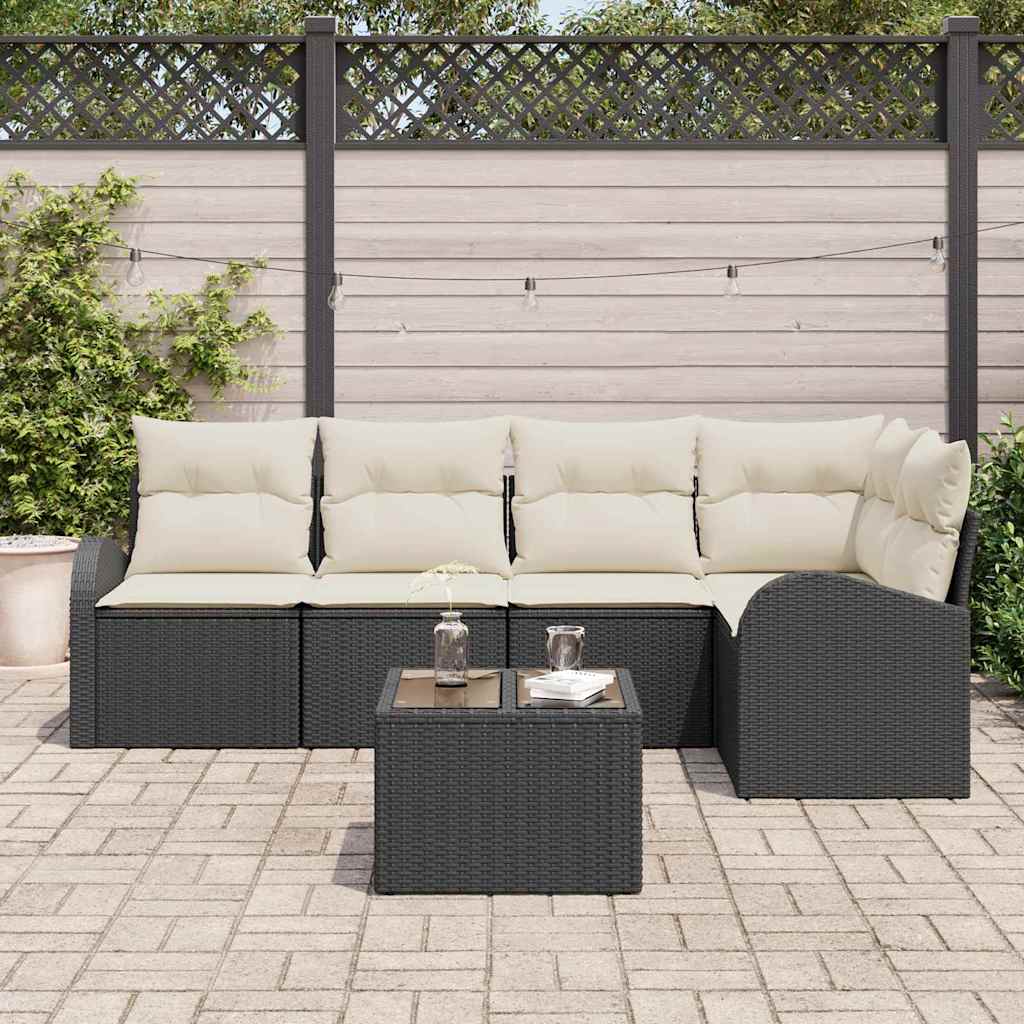 Set Divano da Giardino 6 pcs Nero e Bianco polyrattan