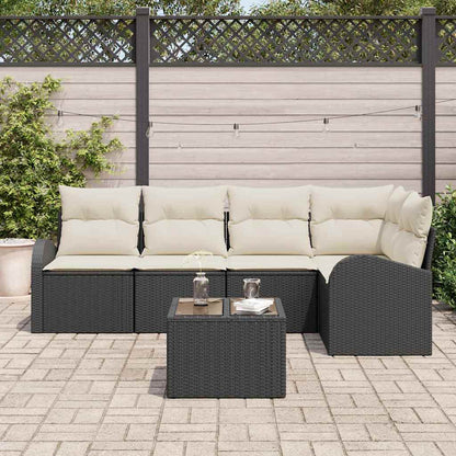 Set Divano da Giardino 6 pcs Nero e Bianco polyrattan