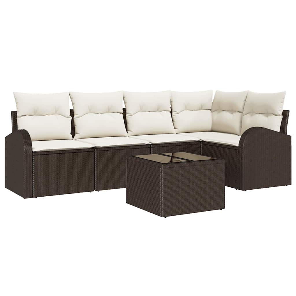 Set Divano da Giardino 6 pcs Marrone e bianco polyrattan