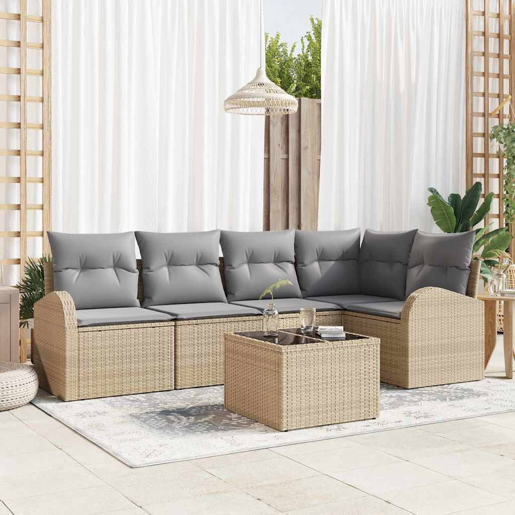 Set Divano da Giardino 6 pcs Beige e grigio chiaro polyrattan