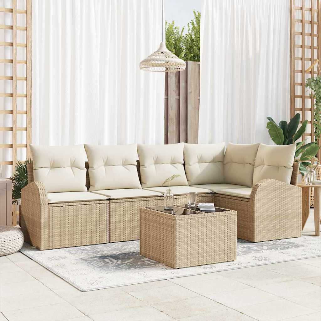 Set Divano da Giardino 6 pcs Beige e Bianco polyrattan