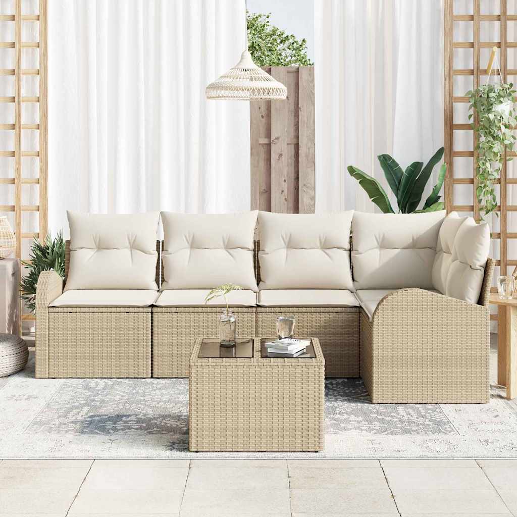 Set Divano da Giardino 6 pcs Beige e Bianco polyrattan