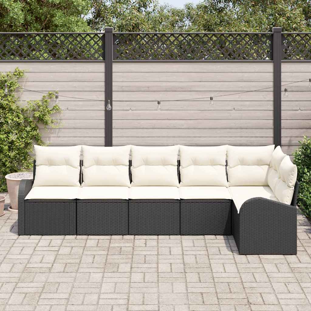 Set Divano da Giardino 6 pcs Nero e Bianco polyrattan