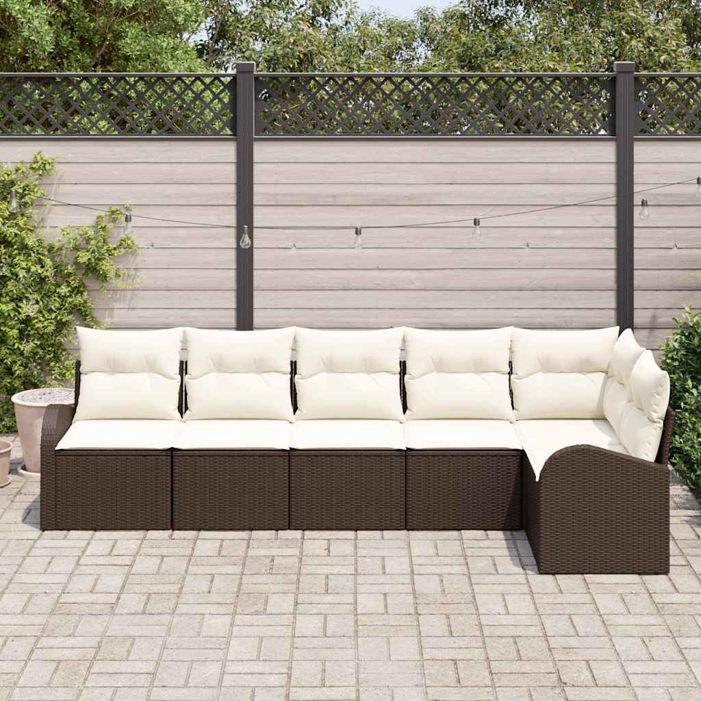 Set Divano da Giardino 6 pcs Marrone e bianco polyrattan