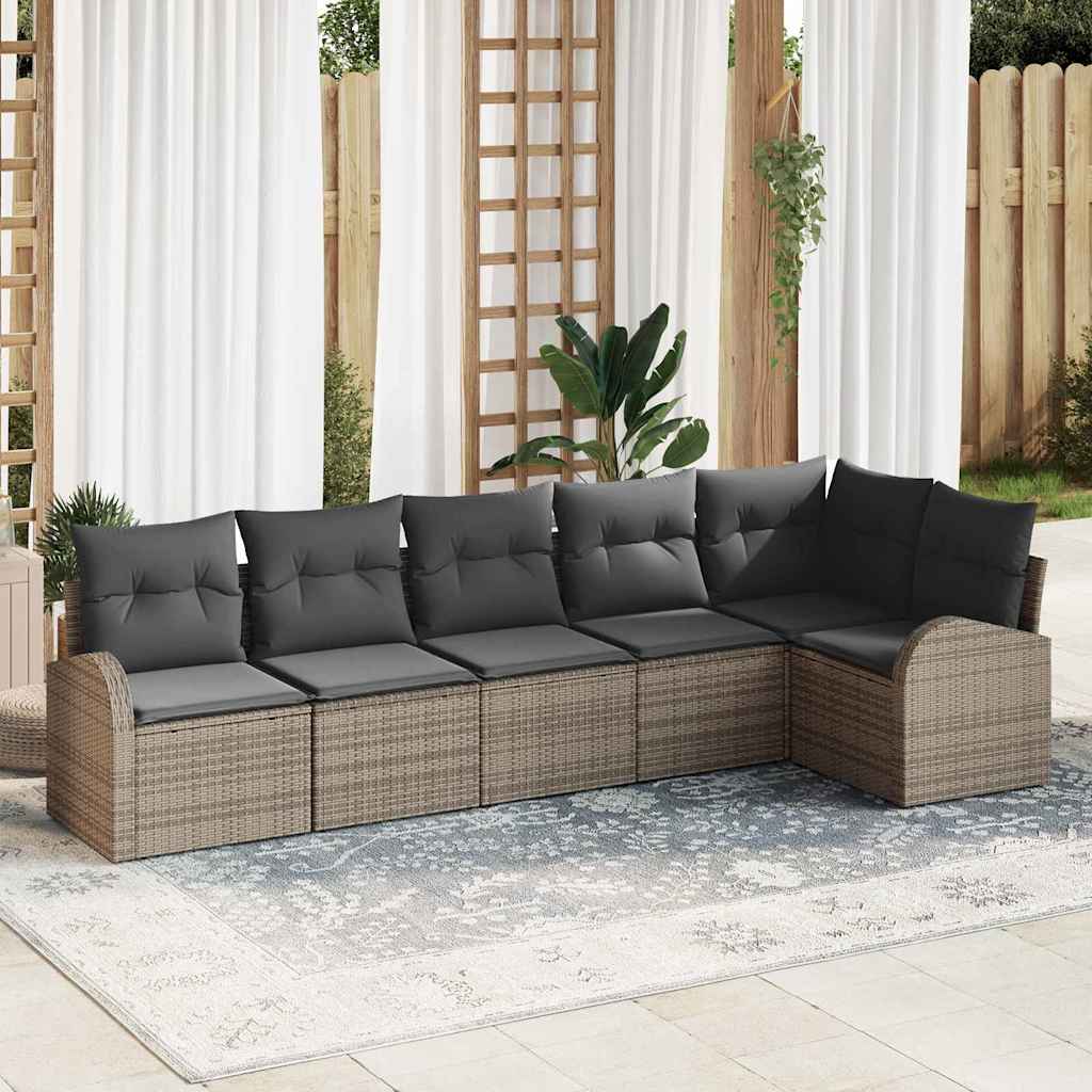 Set Divano da Giardino con cuscino 6 pcs Grigio polyrattan
