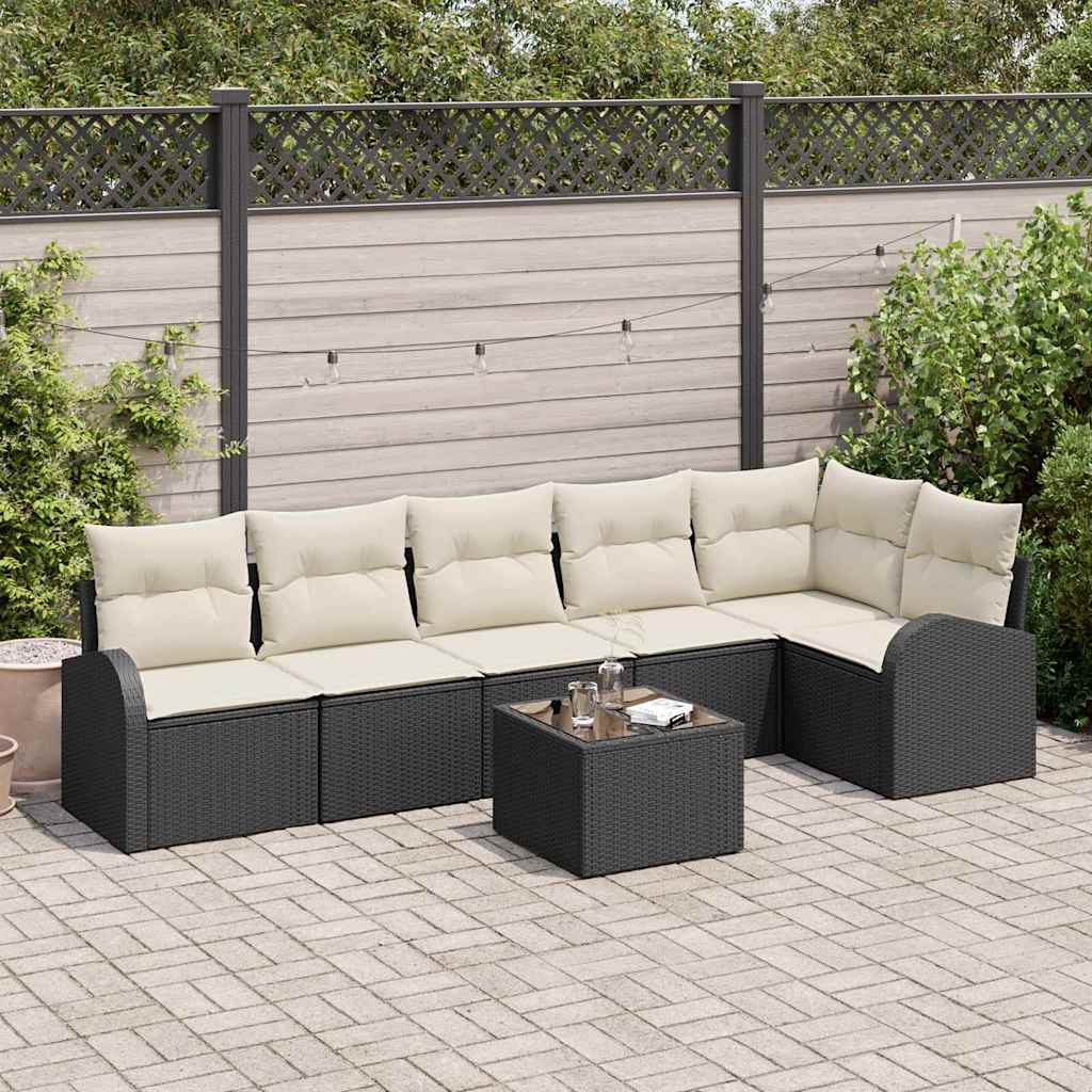 Set Divano da Giardino 7 pcs Nero e Bianco polyrattan