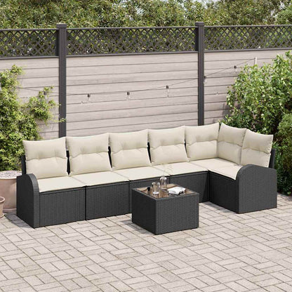 Set Divano da Giardino 7 pcs Nero e Bianco polyrattan
