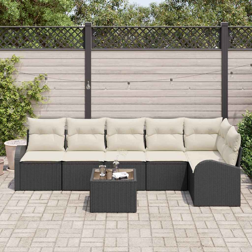 Set Divano da Giardino 7 pcs Nero e Bianco polyrattan