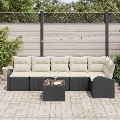 Set Divano da Giardino 7 pcs Nero e Bianco polyrattan