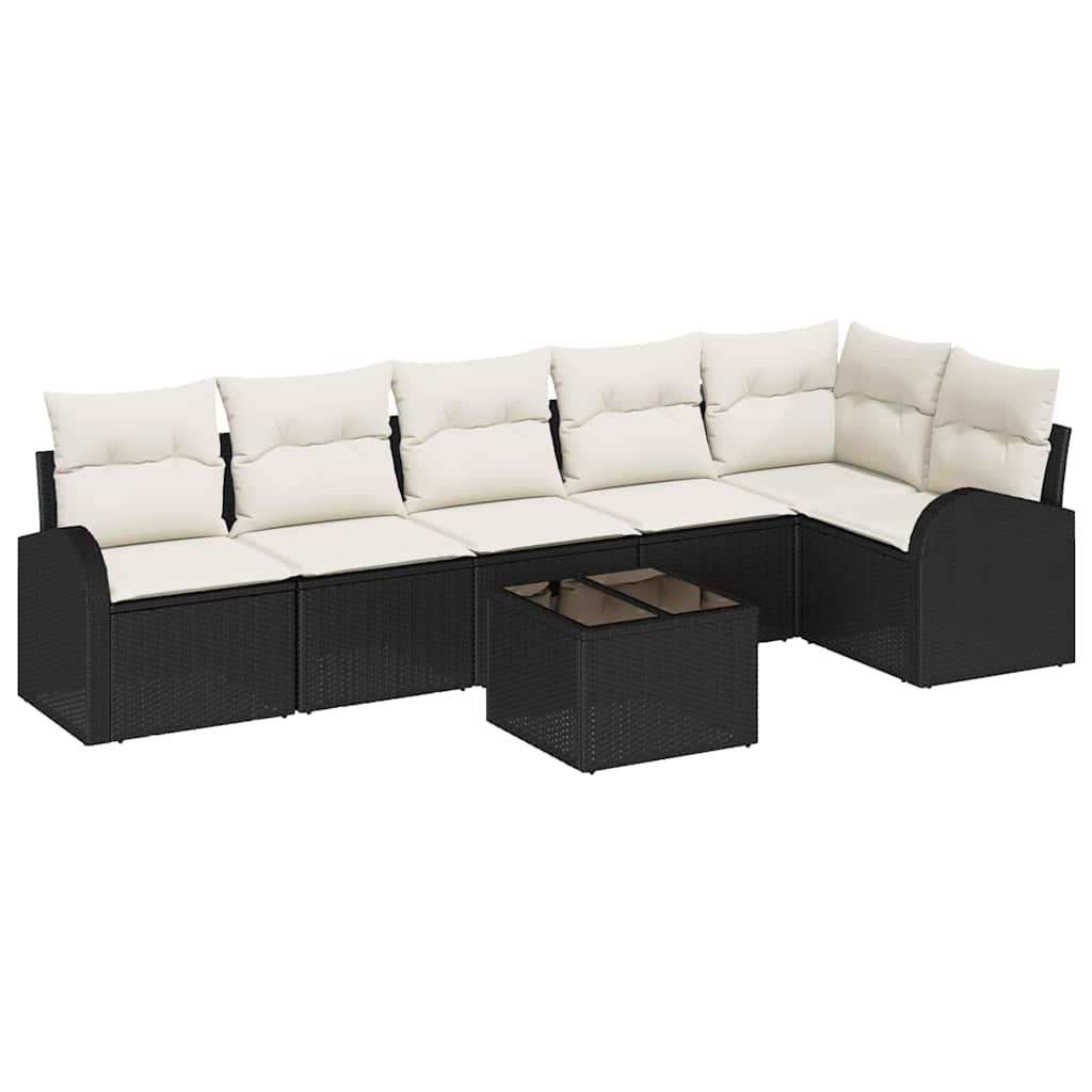 Set Divano da Giardino 7 pcs Nero e Bianco polyrattan