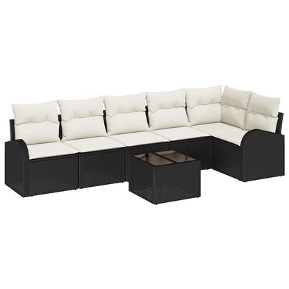 Set Divano da Giardino 7 pcs Nero e Bianco polyrattan