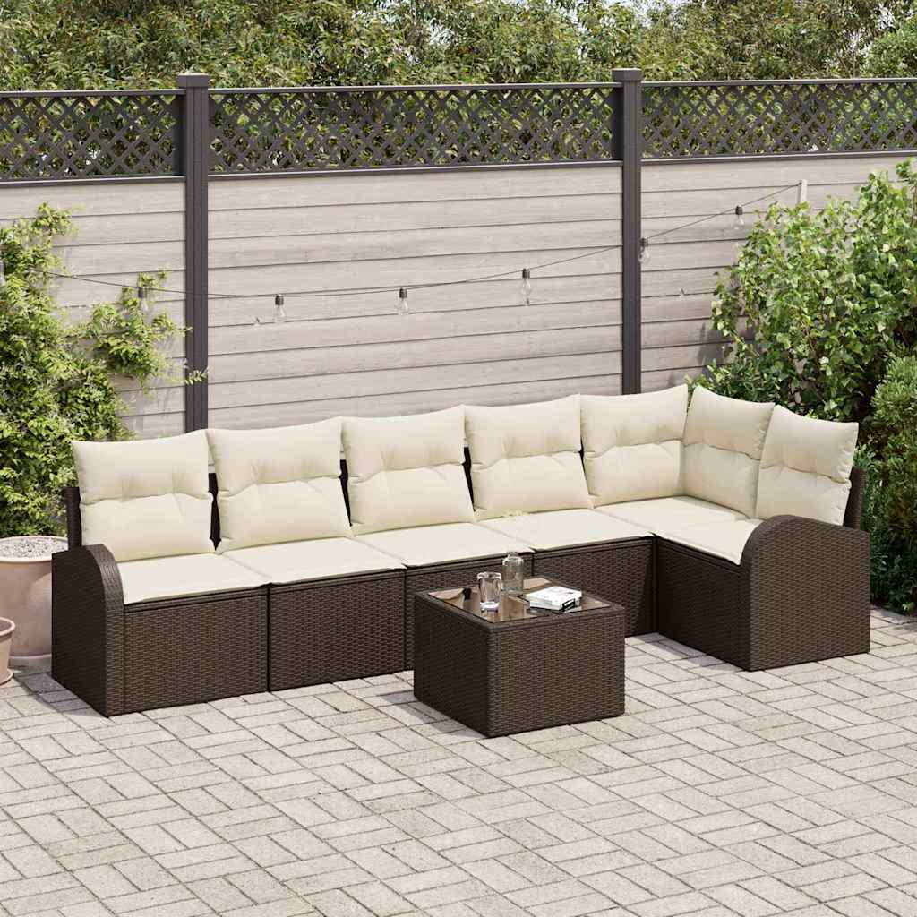 Set Divano da Giardino 7 pcs Marrone e bianco polyrattan