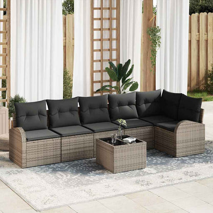 Set Divano da Giardino con cuscino 7 pcs Grigio polyrattan
