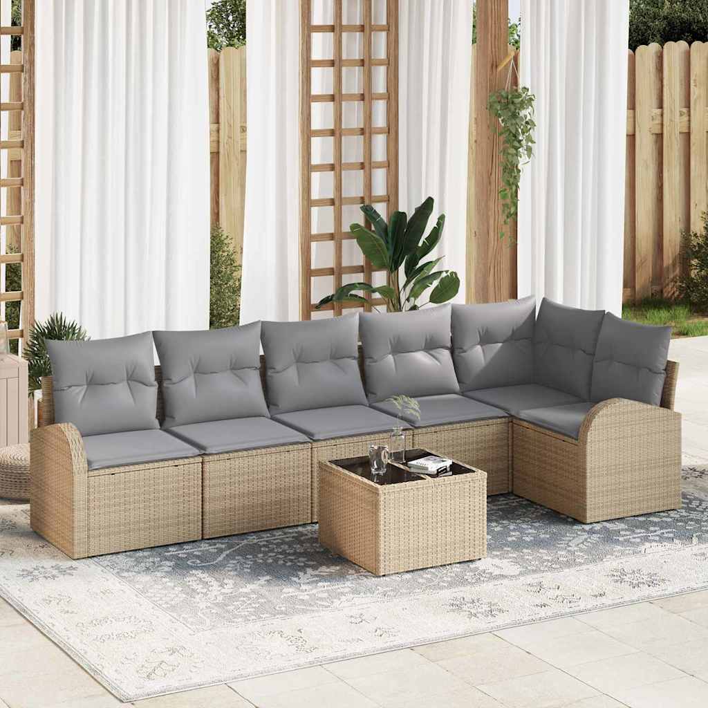 Set Divano da Giardino 7 pcs Beige e grigio chiaro polyrattan