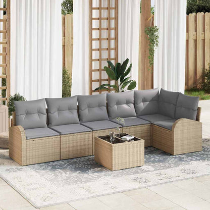 Set Divano da Giardino 7 pcs Beige e grigio chiaro polyrattan