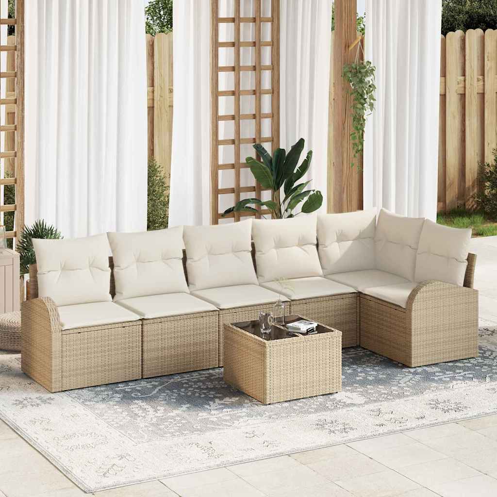 Set Divano da Giardino 7 pcs Beige e Bianco polyrattan