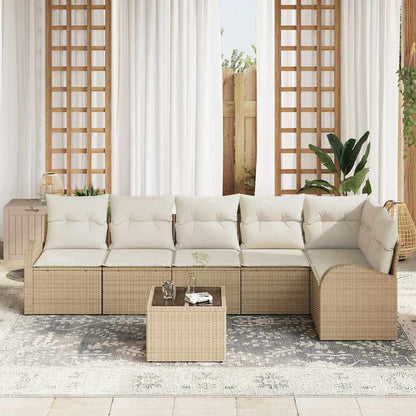 Set Divano da Giardino 7 pcs Beige e Bianco polyrattan
