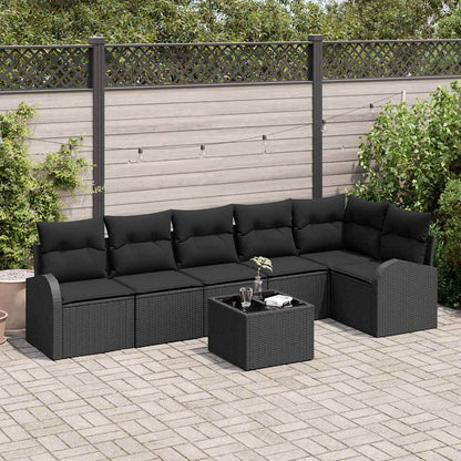 Set Divano da Giardino con cuscino 7 pcs Nero polyrattan