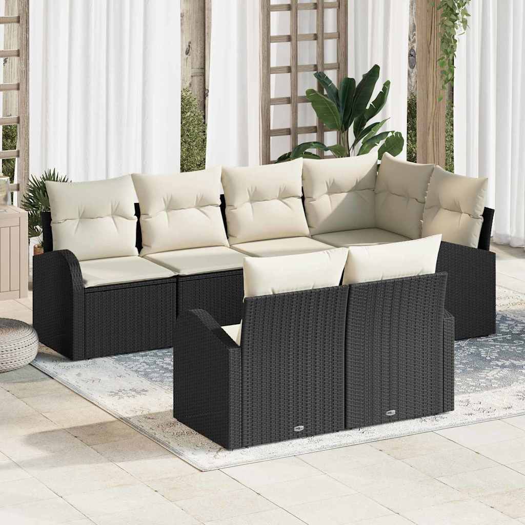 Set Divano da Giardino 7 pcs Nero e Bianco polyrattan