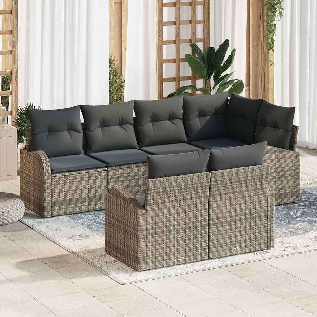 Set Divano da Giardino con cuscino 7 pcs Grigio polyrattan