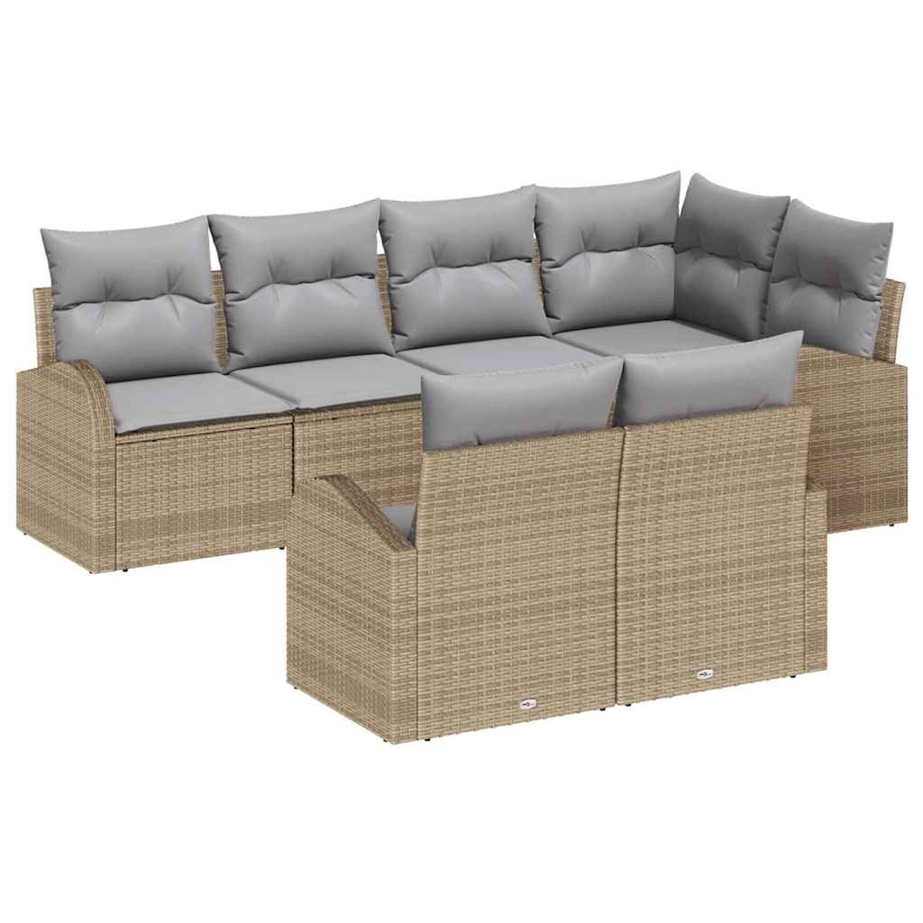 Set Divano da Giardino 7 pcs Beige e grigio chiaro polyrattan
