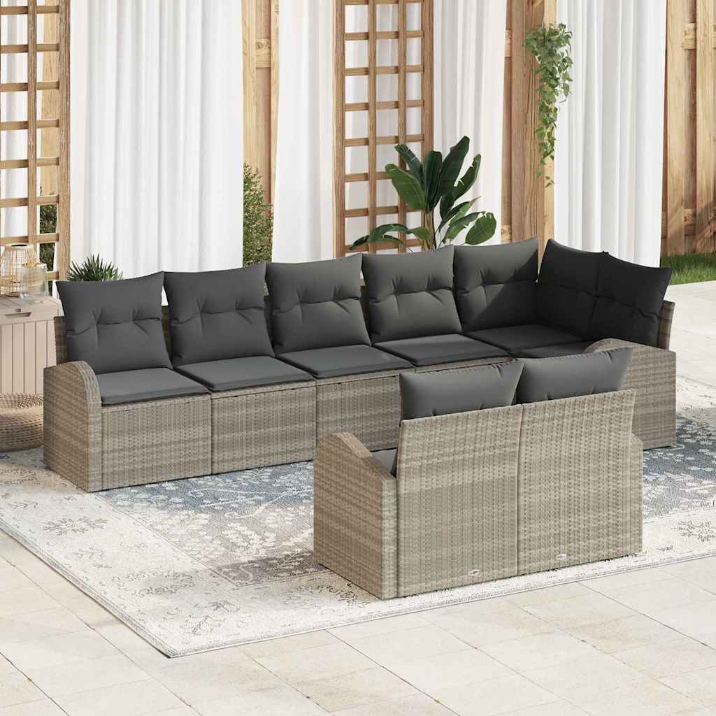 Set Divano da Giardino 8 pcs Grigio chiaro polyrattan