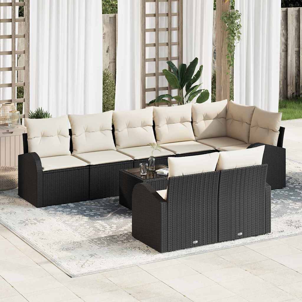 Set Divano da Giardino 9 pcs Nero e bianco polyrattan