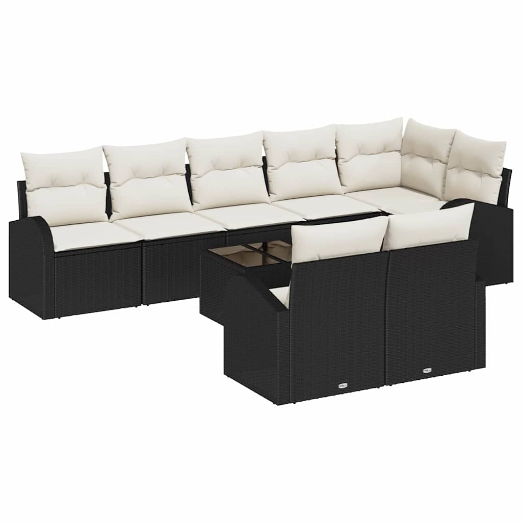 Set Divano da Giardino 9 pcs Nero e bianco polyrattan