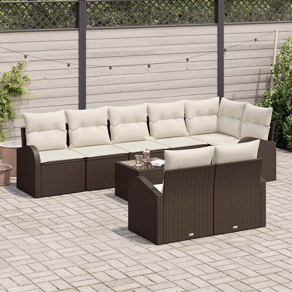 Set Divano da Giardino 9 pcs Marrone e bianco polyrattan