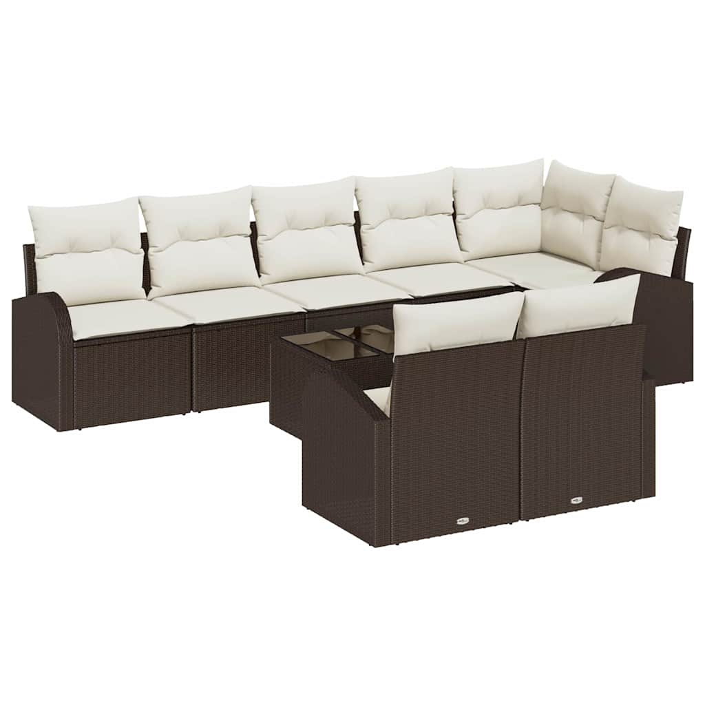 Set Divano da Giardino 9 pcs Marrone e bianco polyrattan