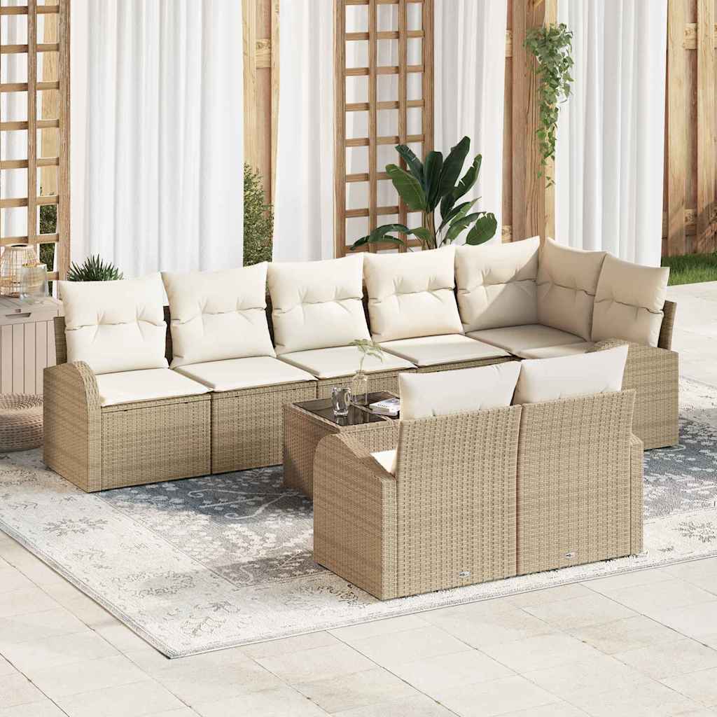 Set Divano da Giardino 9 pcs Beige e Bianco polyrattan