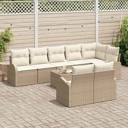 Set Divano da Giardino 9 pcs Beige e Bianco polyrattan