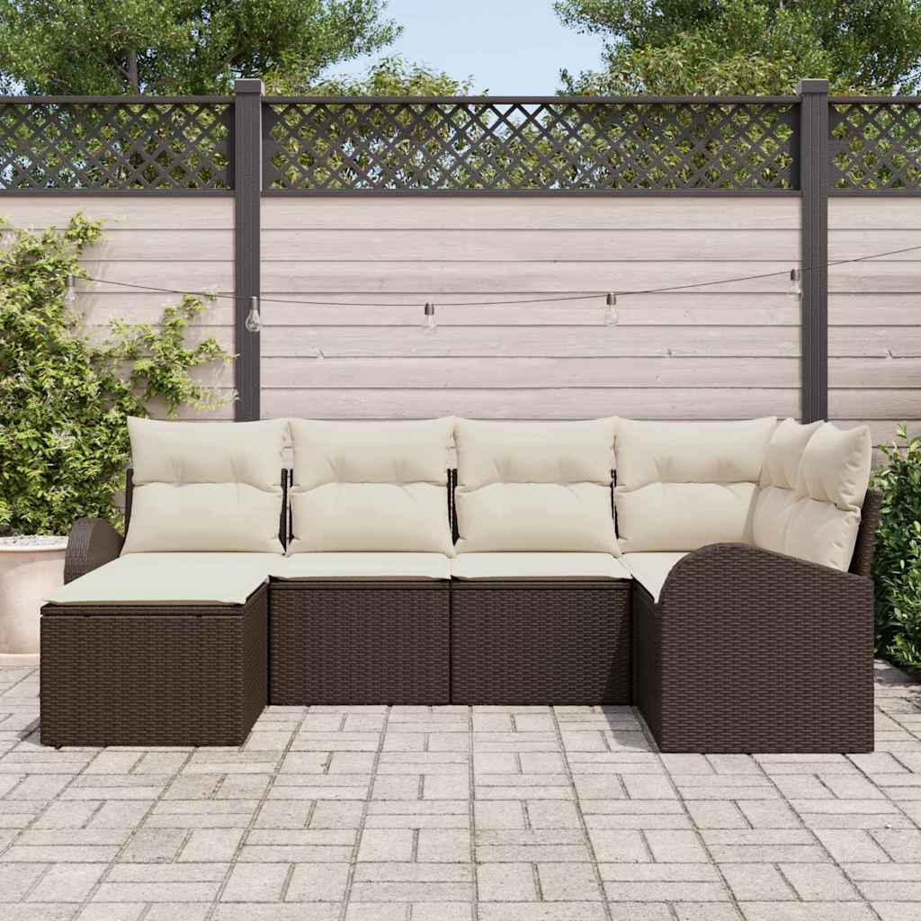 Set di divani con cuscino 6 pcs Marrone e bianco polyrattan