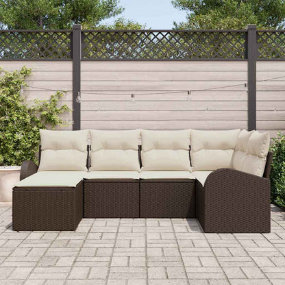 Set di divani con cuscino 6 pcs Marrone e bianco polyrattan