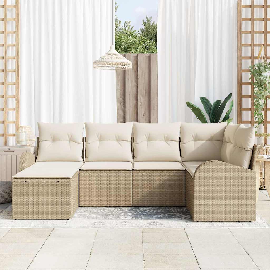Set di divani con cuscino 6 pcs Beige e Bianco polyrattan