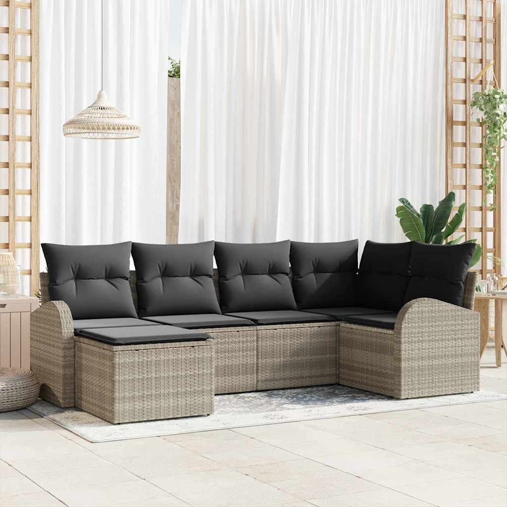 Set di divani con cuscino 6 pcs Grigio chiaro polyrattan