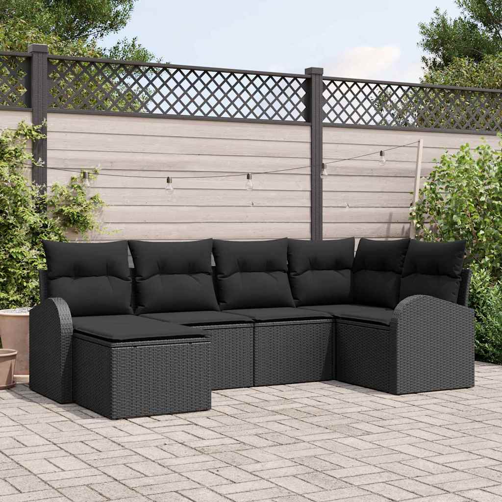 Set di divani con cuscino 6 pcs Nero polyrattan