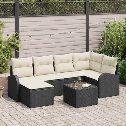 Set di divani con cuscino 7 pcs Nero e Bianco polyrattan